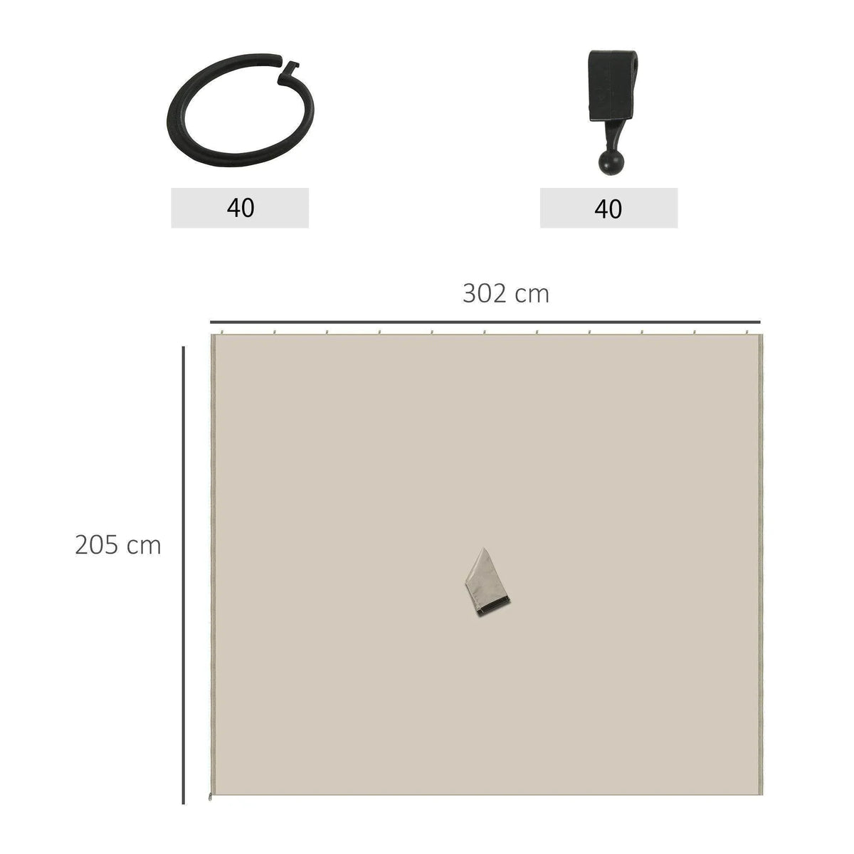 Beige replacement sidewall panel, 302 cm wide by 205 cm high, rectangular shape