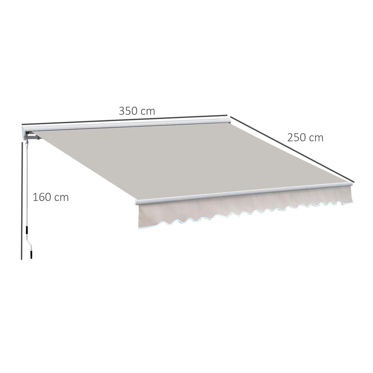 Retractable awning outline with adjustable projection and scalloped front edge