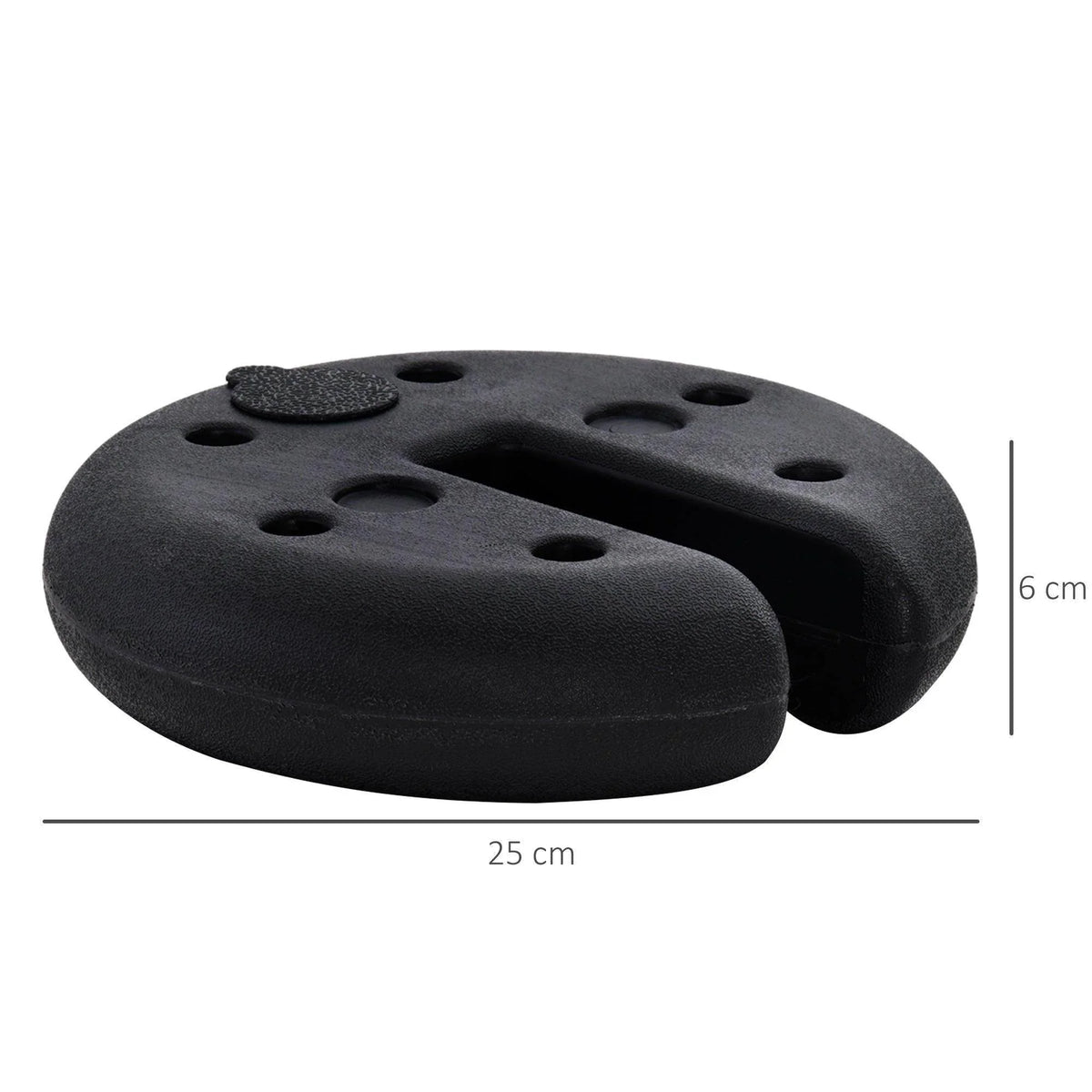 Black plastic sand leg weight plate with side holes, 25 cm length, 6 cm height