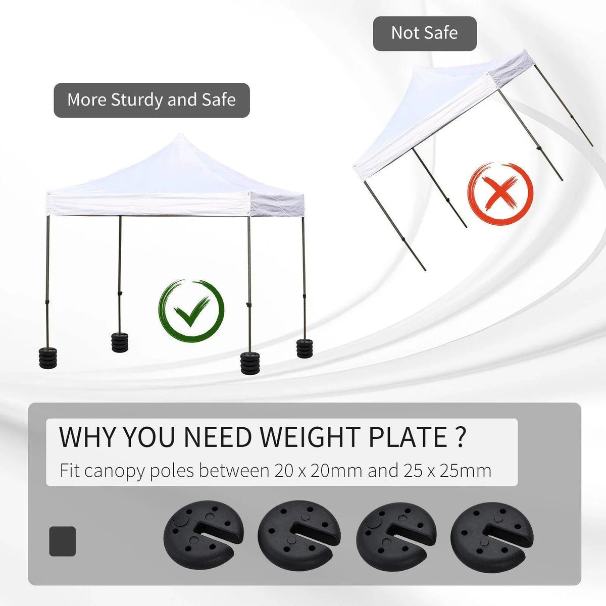 Gazebo tent leg weight plates set of 4 with secure connection for canopy poles