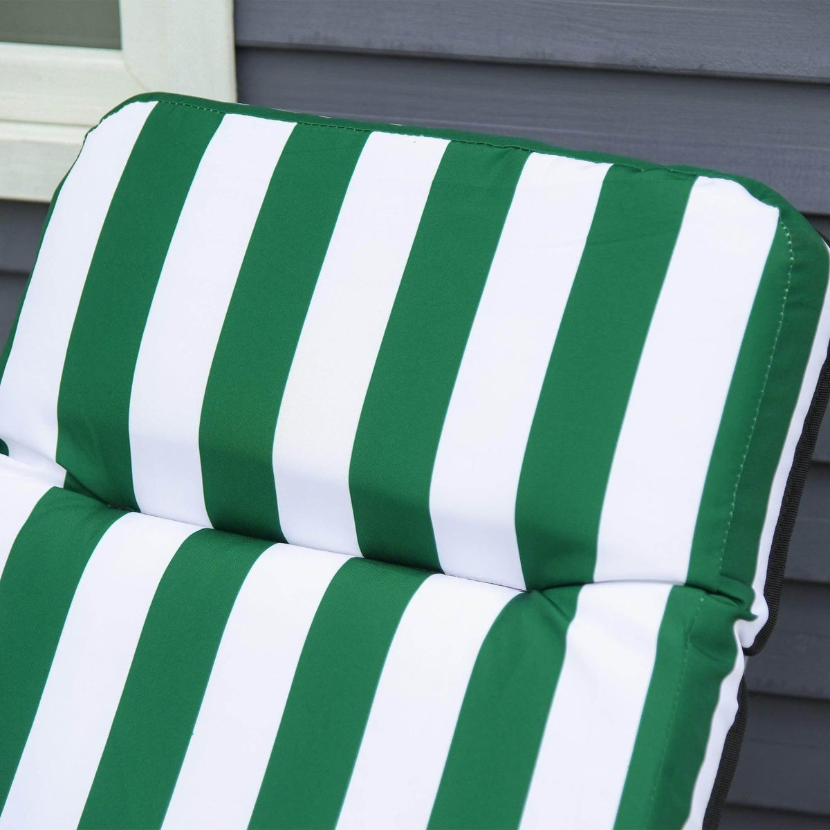 Green and white striped outdoor chair cushion for garden patio furniture
