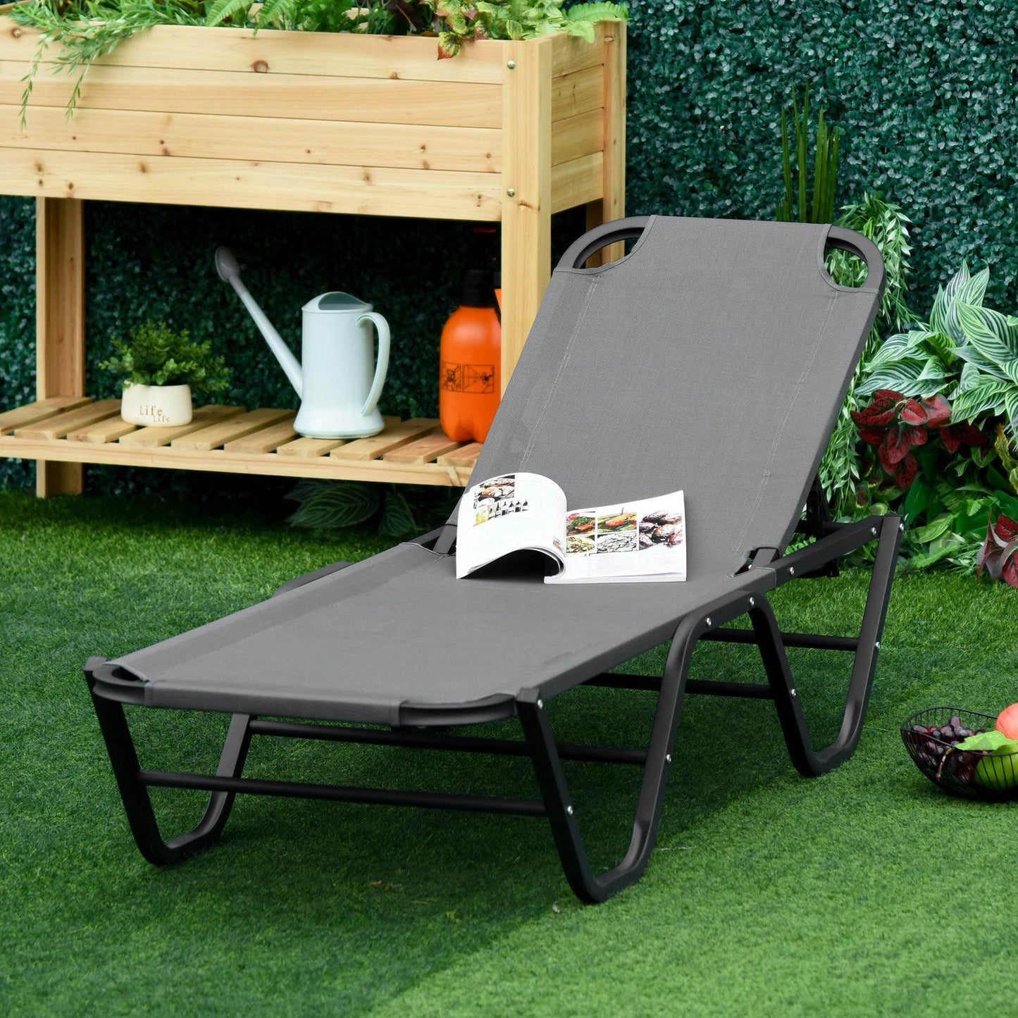 Outsunny Grey Sun Lounger: Lightweight & Adjustable - ALL4U RETAILER LTD