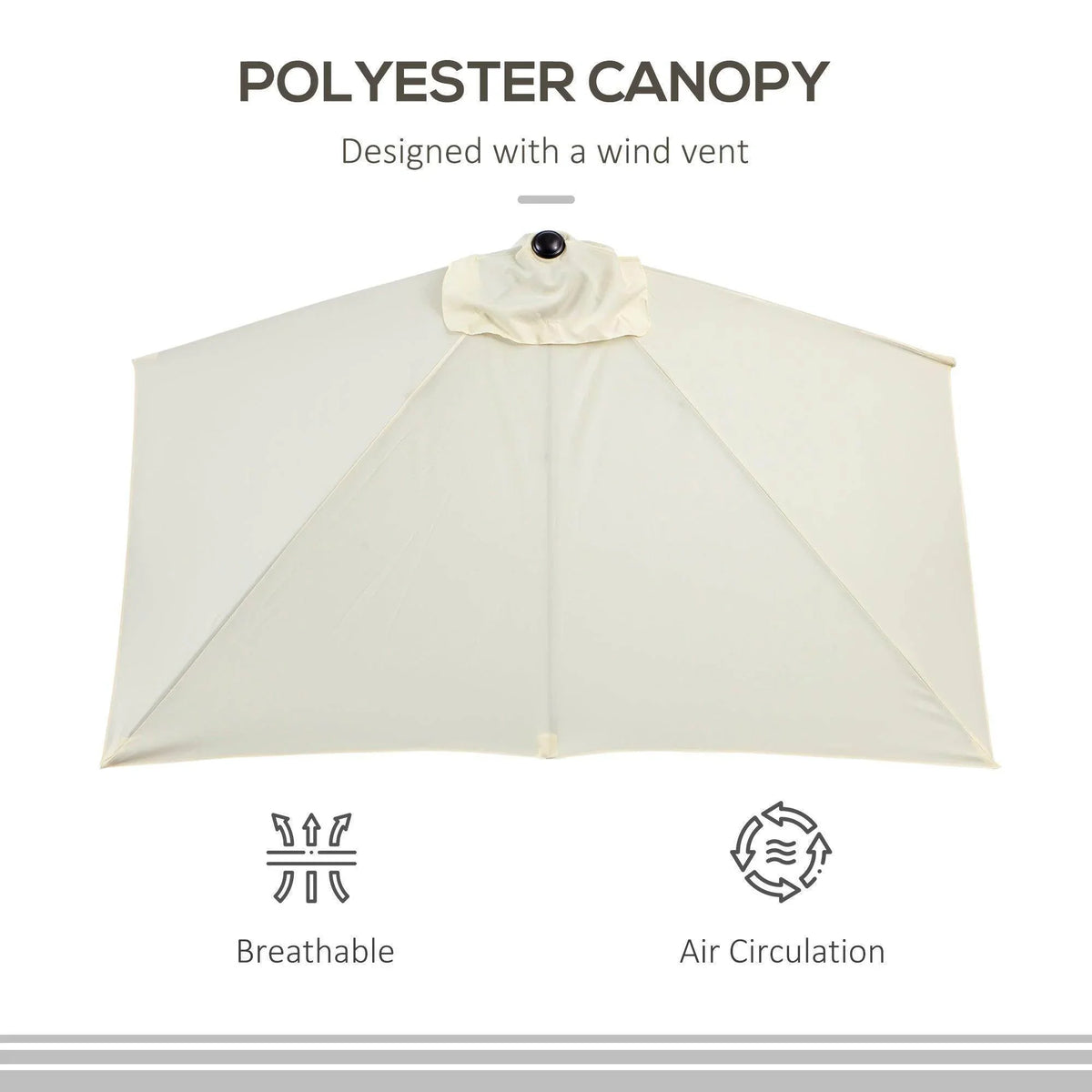 Beige polyester umbrella canopy with vented top and breathable fabric appearance