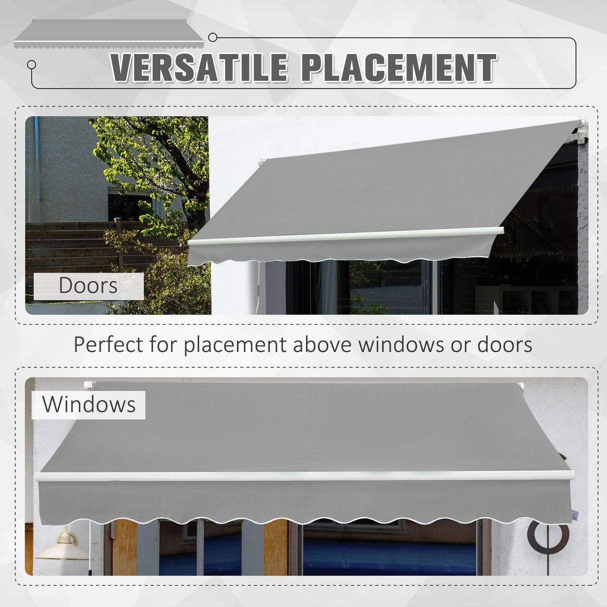 Light grey outdoor awning canopy for mounting above windows or doors