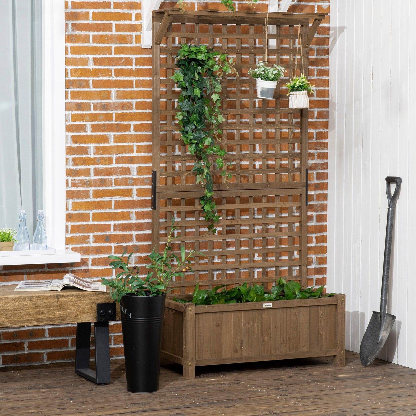 Outsunny Wood Planter with Trellis: Climbing Garden Bed for Privacy - ALL4U RETAILER LTD