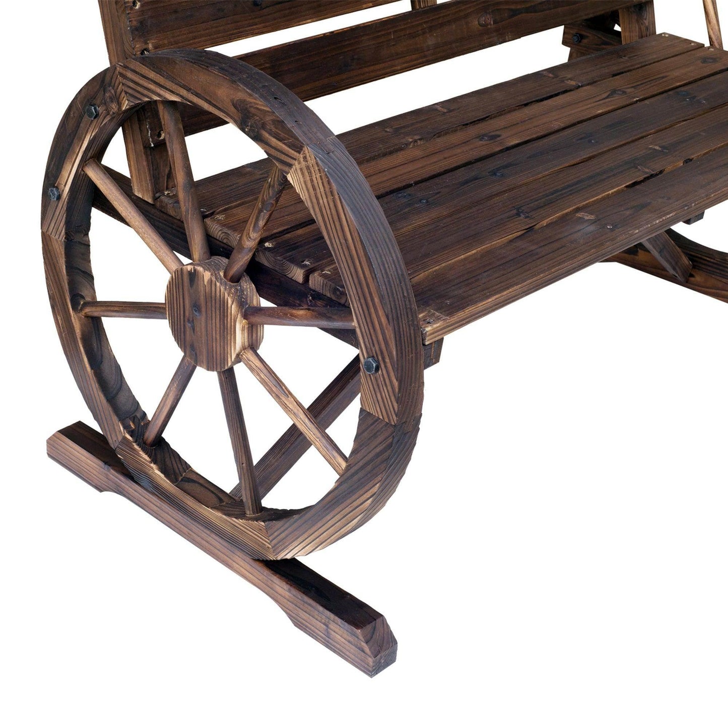 Outsunny Wooden Cart Wheel Garden Bench - Rustic & Cosy - ALL4U RETAILER LTD