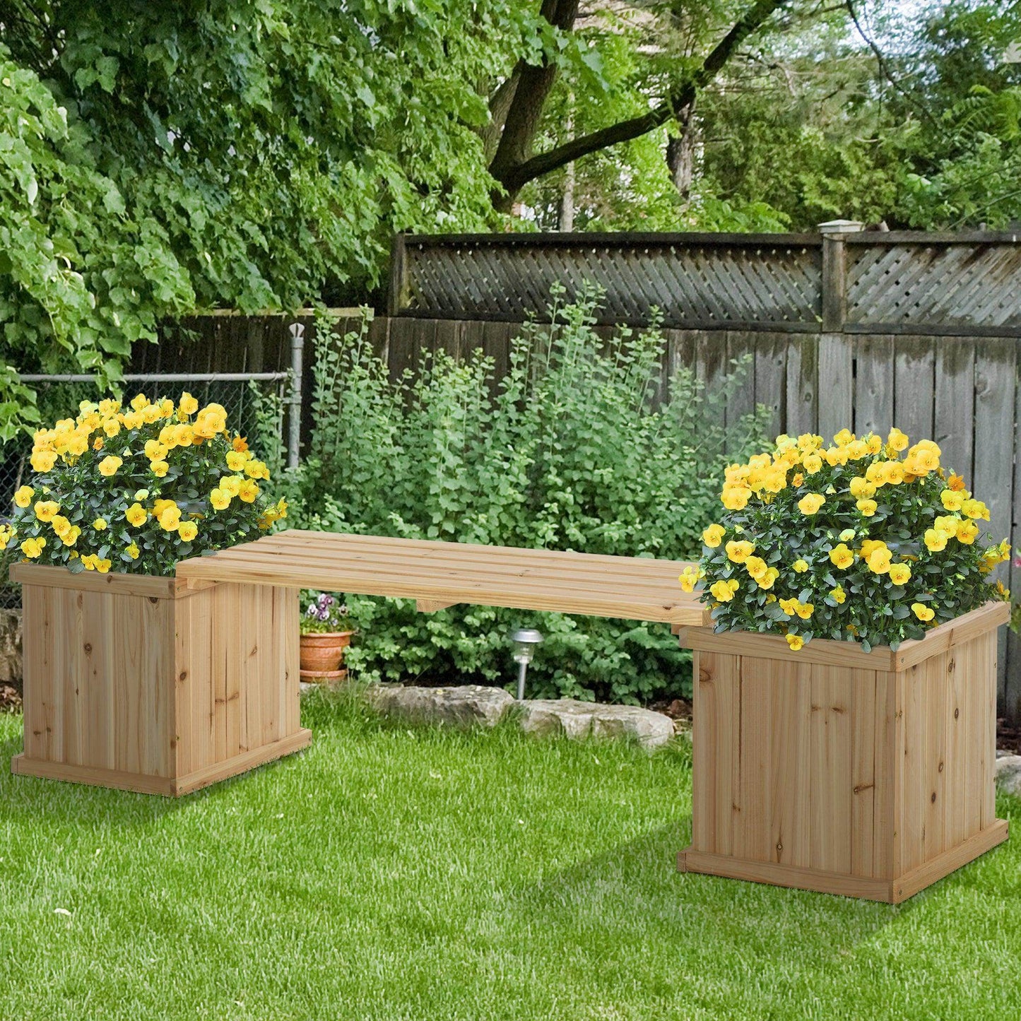 Outsunny Wooden Garden Planter & Bench Combo - Natural (176x38x40cm) - ALL4U RETAILER LTD