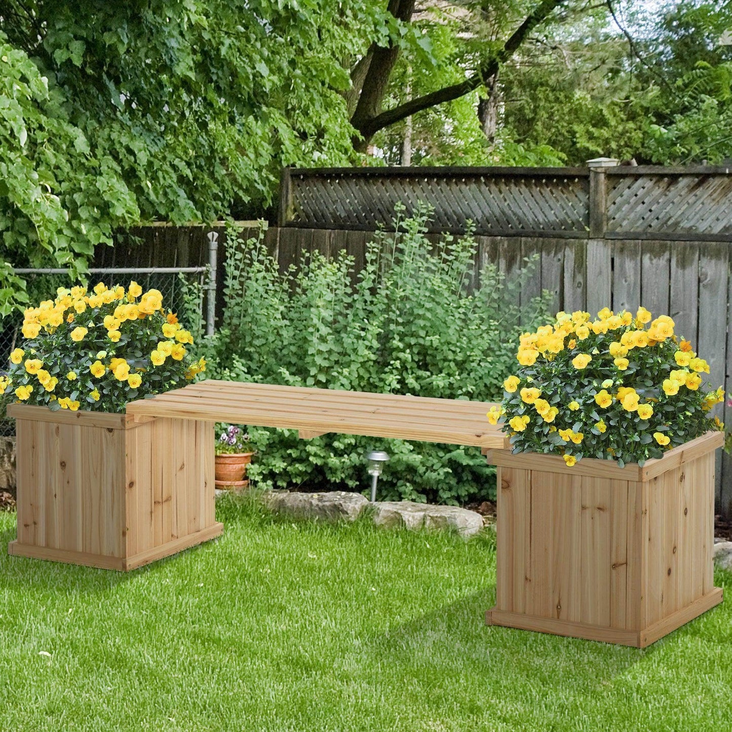 Outsunny Wooden Garden Planter & Bench Combo - Natural (176x38x40cm) - ALL4U RETAILER LTD