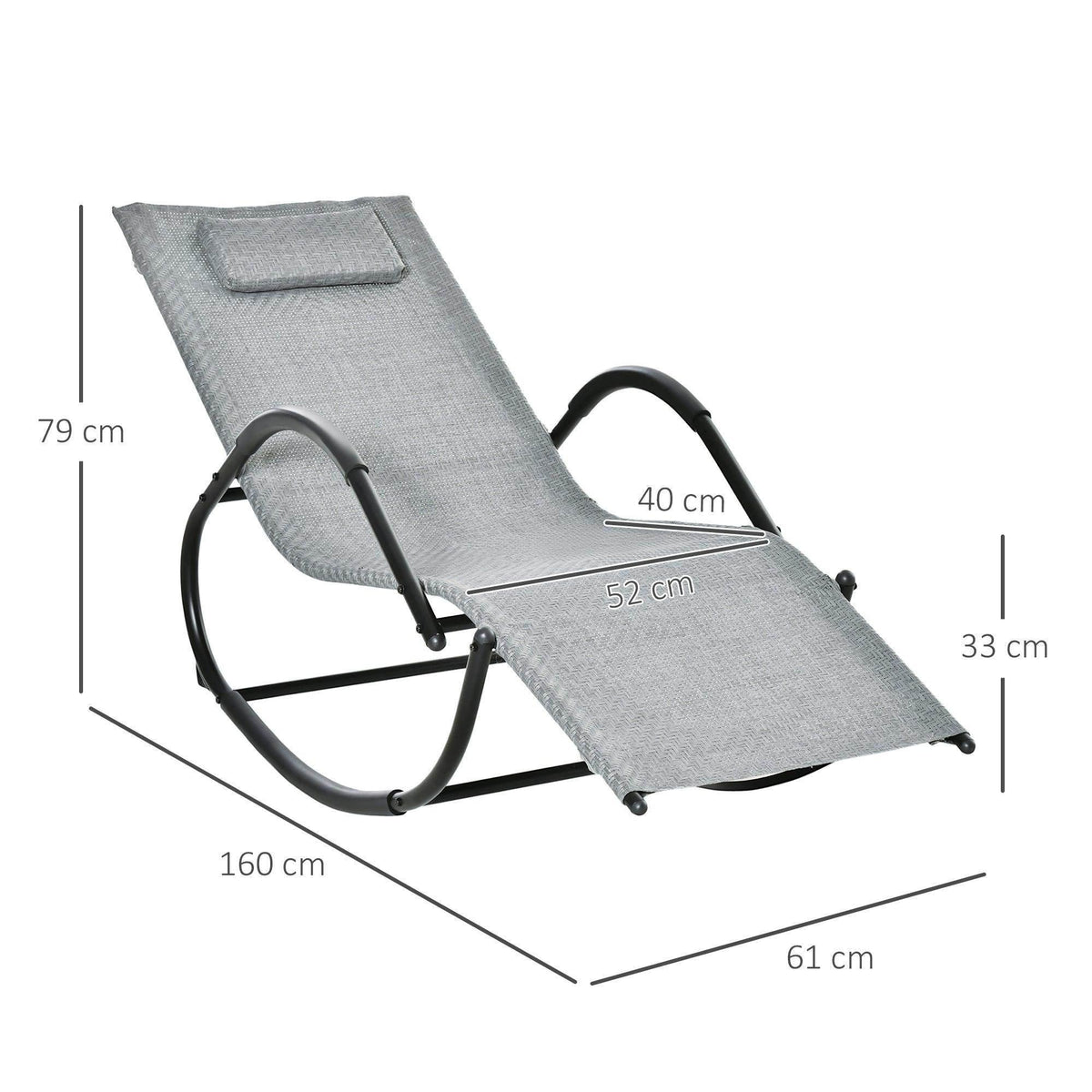 Grey zero-gravity lounge rocker with curved rockers, padded seat, and arched frame legs