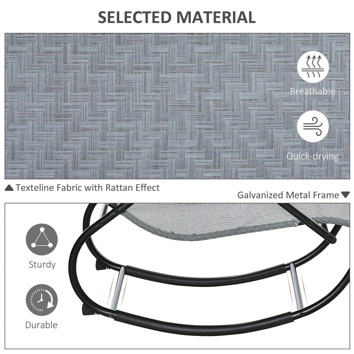 Grey woven rattan-effect fabric zero-gravity chair on galvanized metal frame
