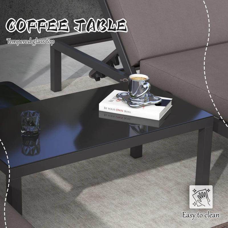 Outsunny 3-Piece Garden Sun Loungers Set with Cushion - 5-Level Adjustable Outdoor Recliner Bed Set with Glass Top Table, 2-in-1 Design, Aluminium Frame, Lounge or Sofa Bed, Grey - ALL4U RETAILER LTD