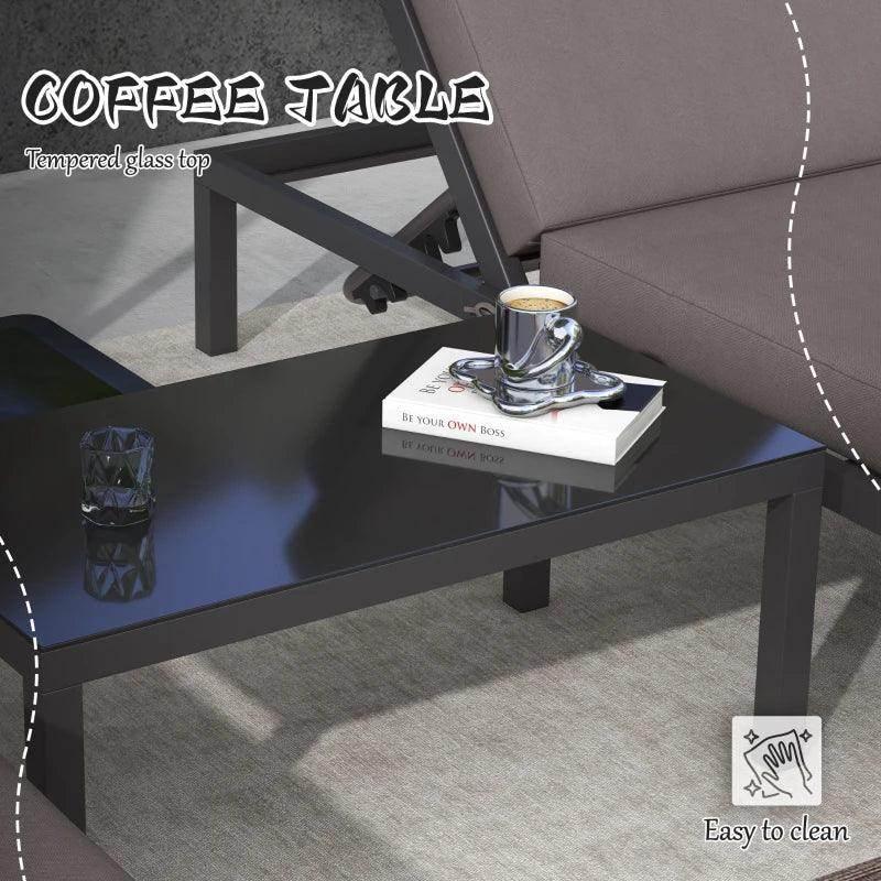 Outsunny 3-Piece Garden Sun Loungers Set with Cushion - 5-Level Adjustable Outdoor Recliner Bed Set with Glass Top Table, 2-in-1 Design, Aluminium Frame, Lounge or Sofa Bed, Grey - ALL4U RETAILER LTD