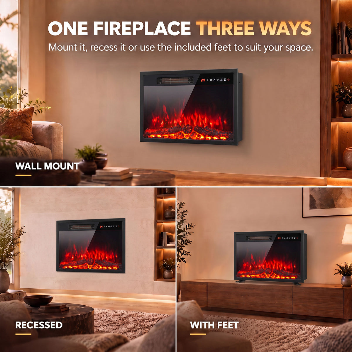 HOMCOM Recessed Electric Fireplace Insert With Adjustable Flame And Remote
