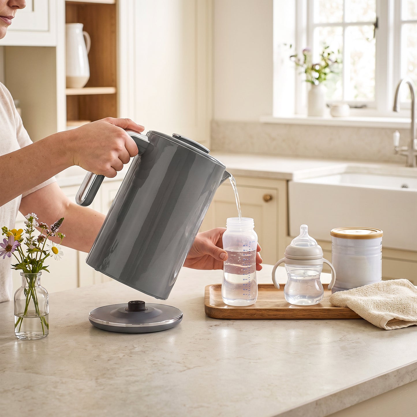 Homcom 1.7L Electric Kettle 3000W Fast Boil Led Temp Control Keep Warm Grey