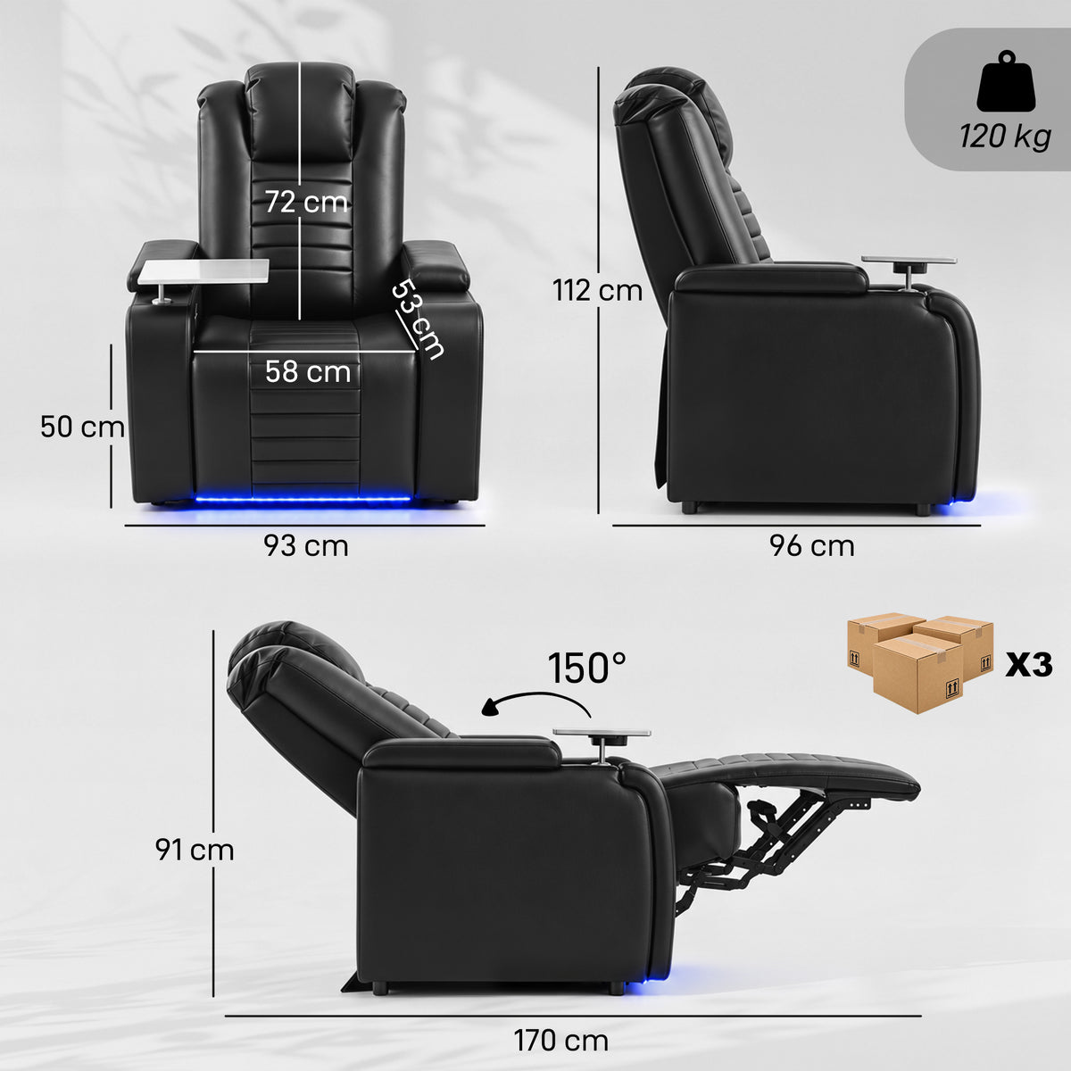 Homcom Electric Recliner Chair With Usb Tray And Led Lights