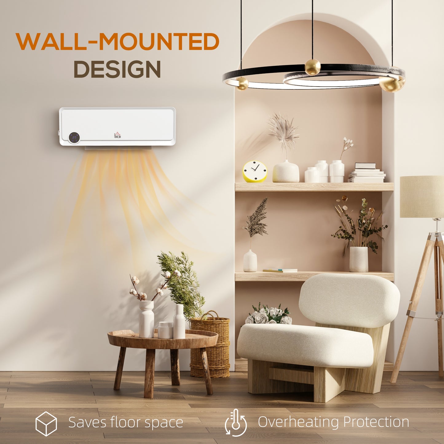 HOMCOM Wall Mounted Downflow Electric Space Heater With Timer Remote Oscillating 1000W 2000W White For Bedroom Office