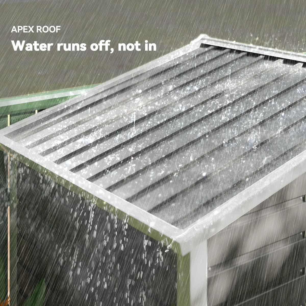 Galvanized roof panel detail with textured finish and sloped apex for water runoff