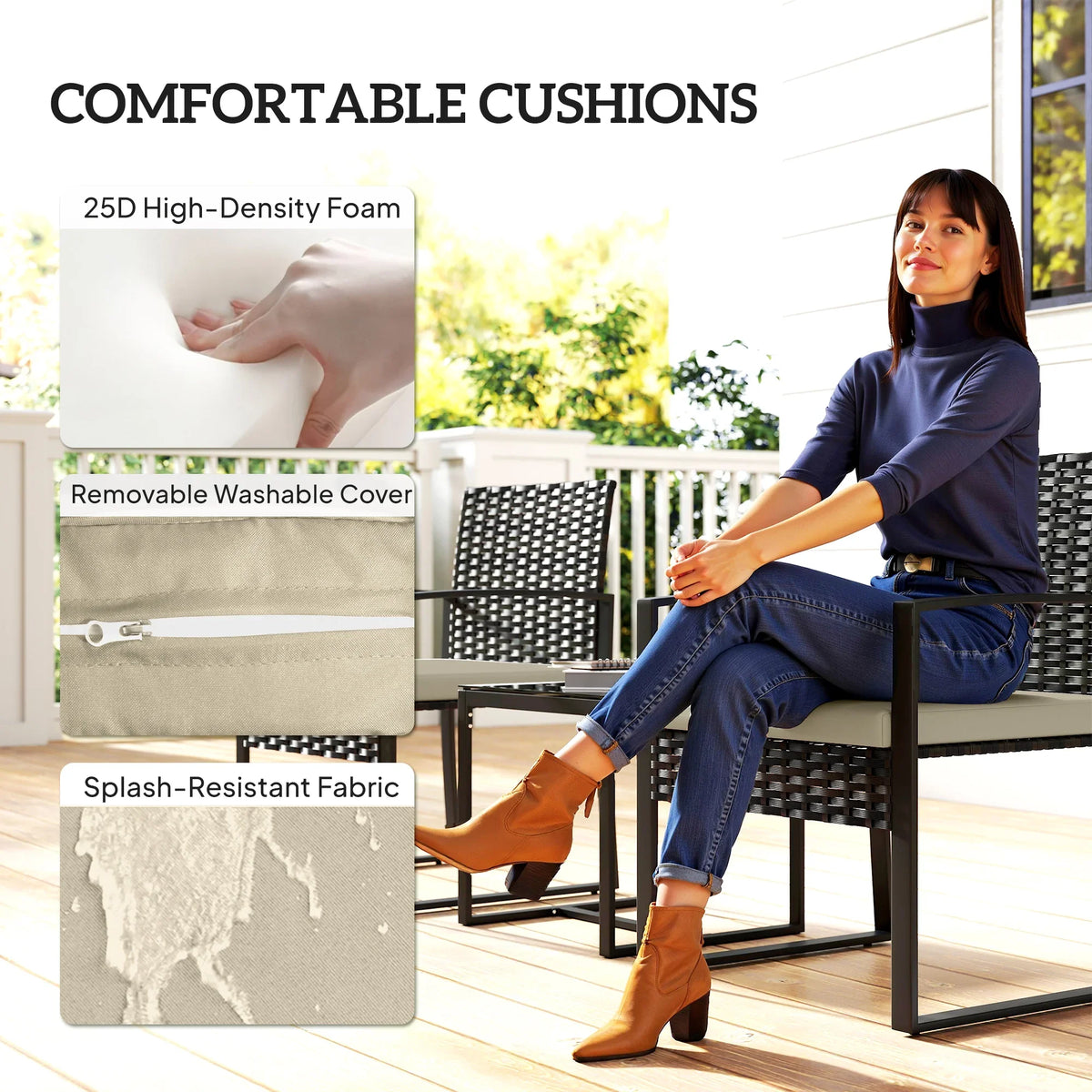 Khaki chair cushions with removable washable cover and high-density foam for bistro set