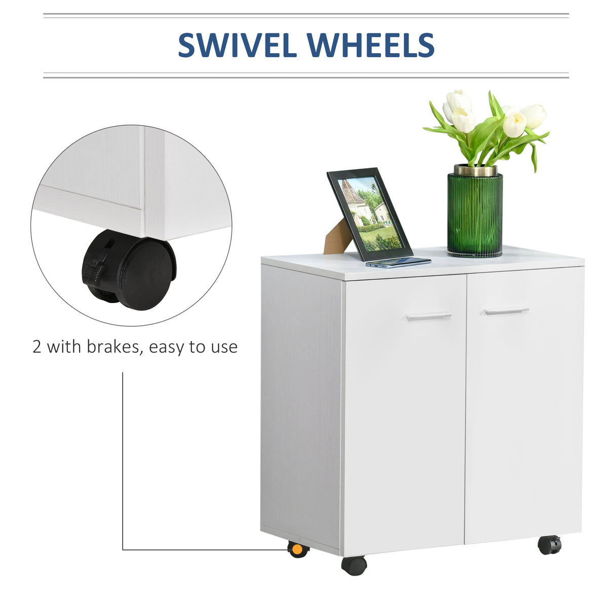 Homcom Mobile Sideboard Cabinet With Two Doors And Internal Shelf White