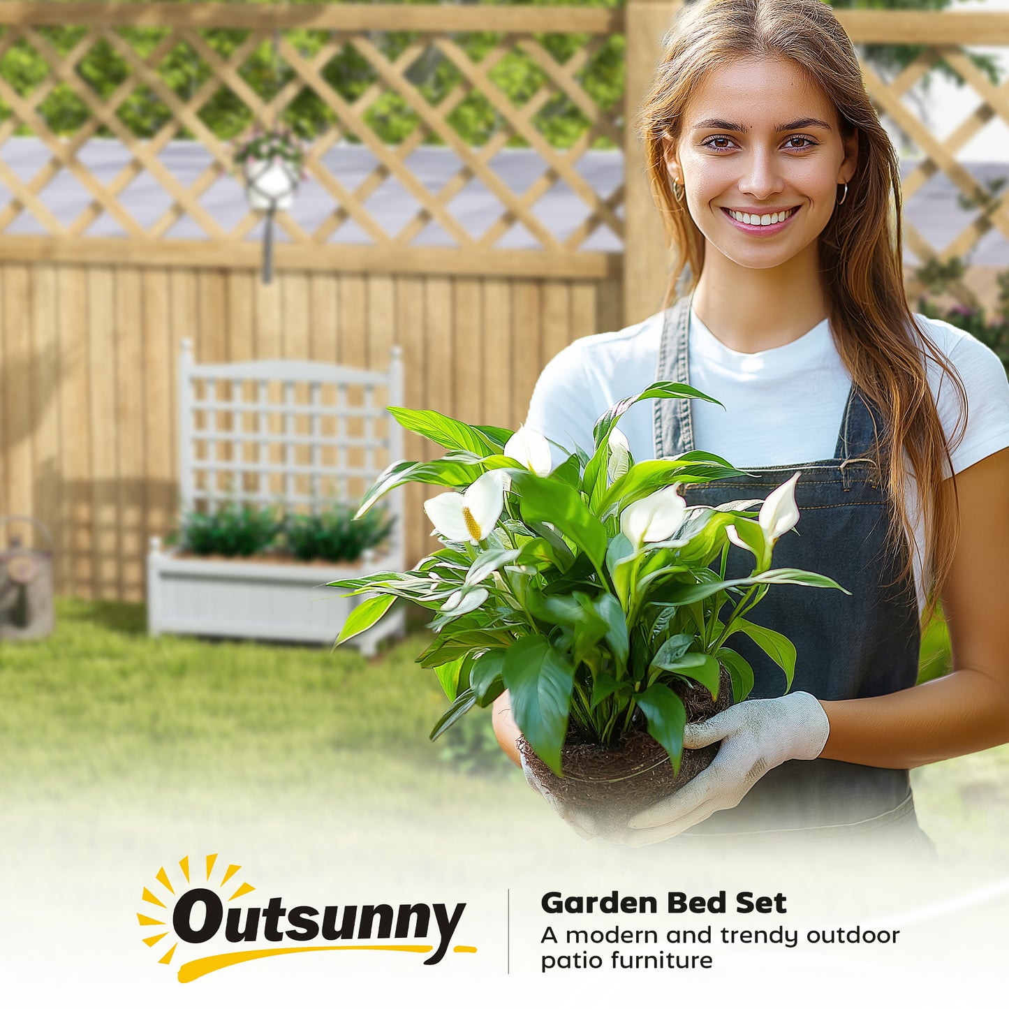 Outsunny Garden Planters With Trellis For Climbing Vines Wood Raised Beds Indoor Outdoor Grey
