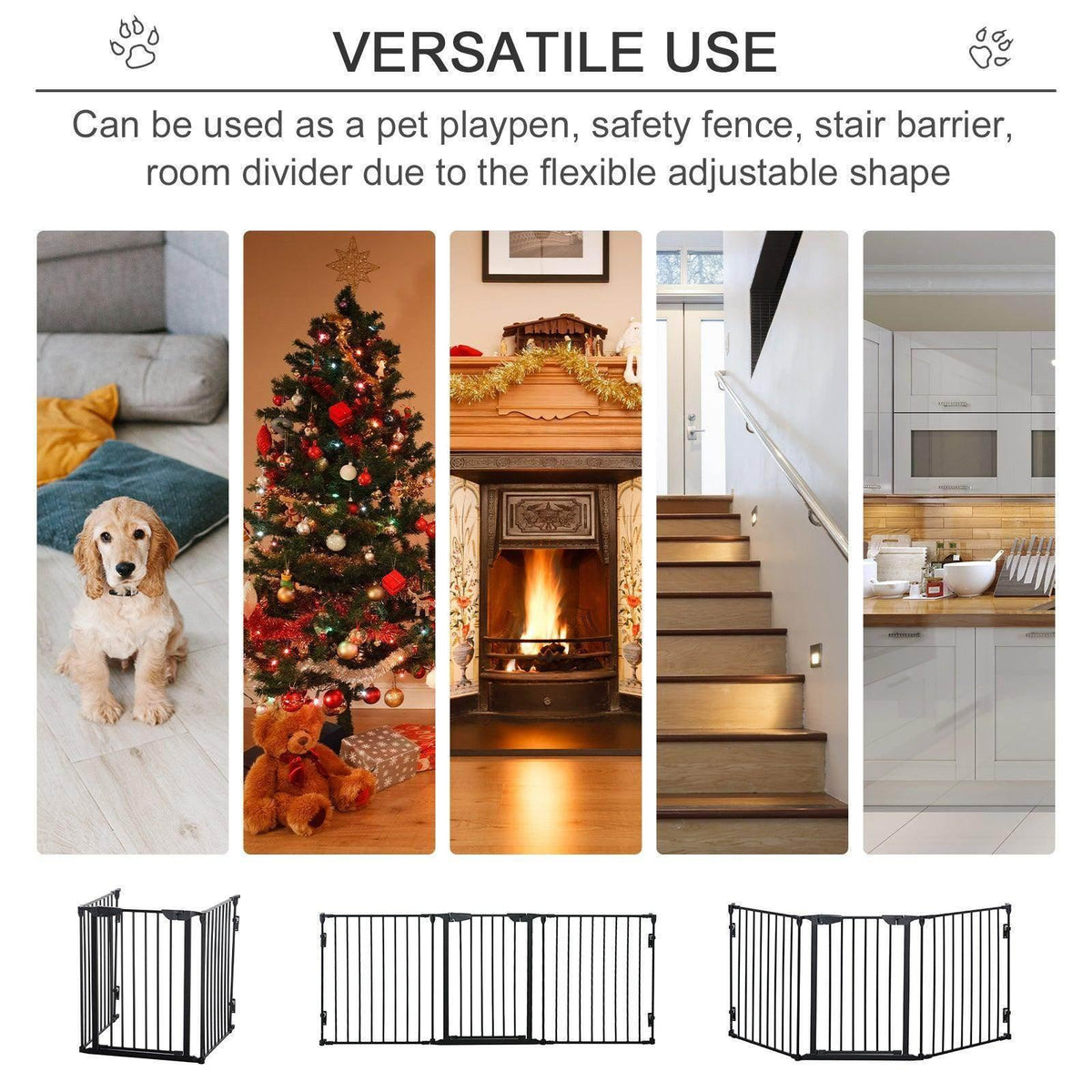 3-panel pet safety gate with flexible configurations in black