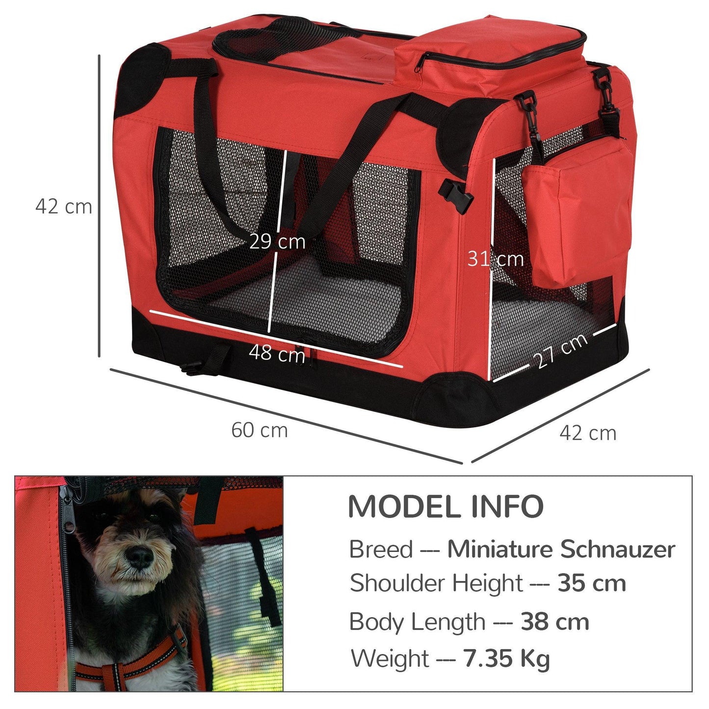 Pawhut Pet Carrier - Portable Cat Carrier in Red - ALL4U RETAILER LTD