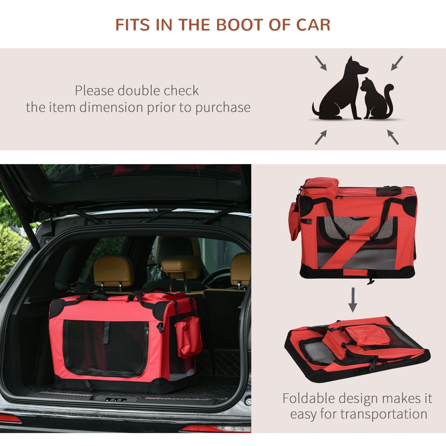 Pawhut Pet Carrier - Portable Cat Carrier in Red - ALL4U RETAILER LTD