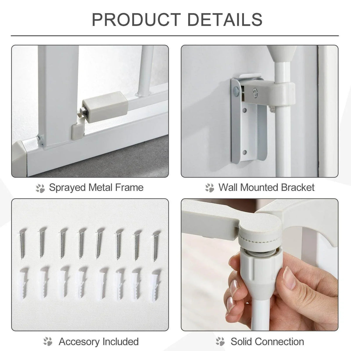 White pet safety gate playpen product details with wall bracket and metal frame