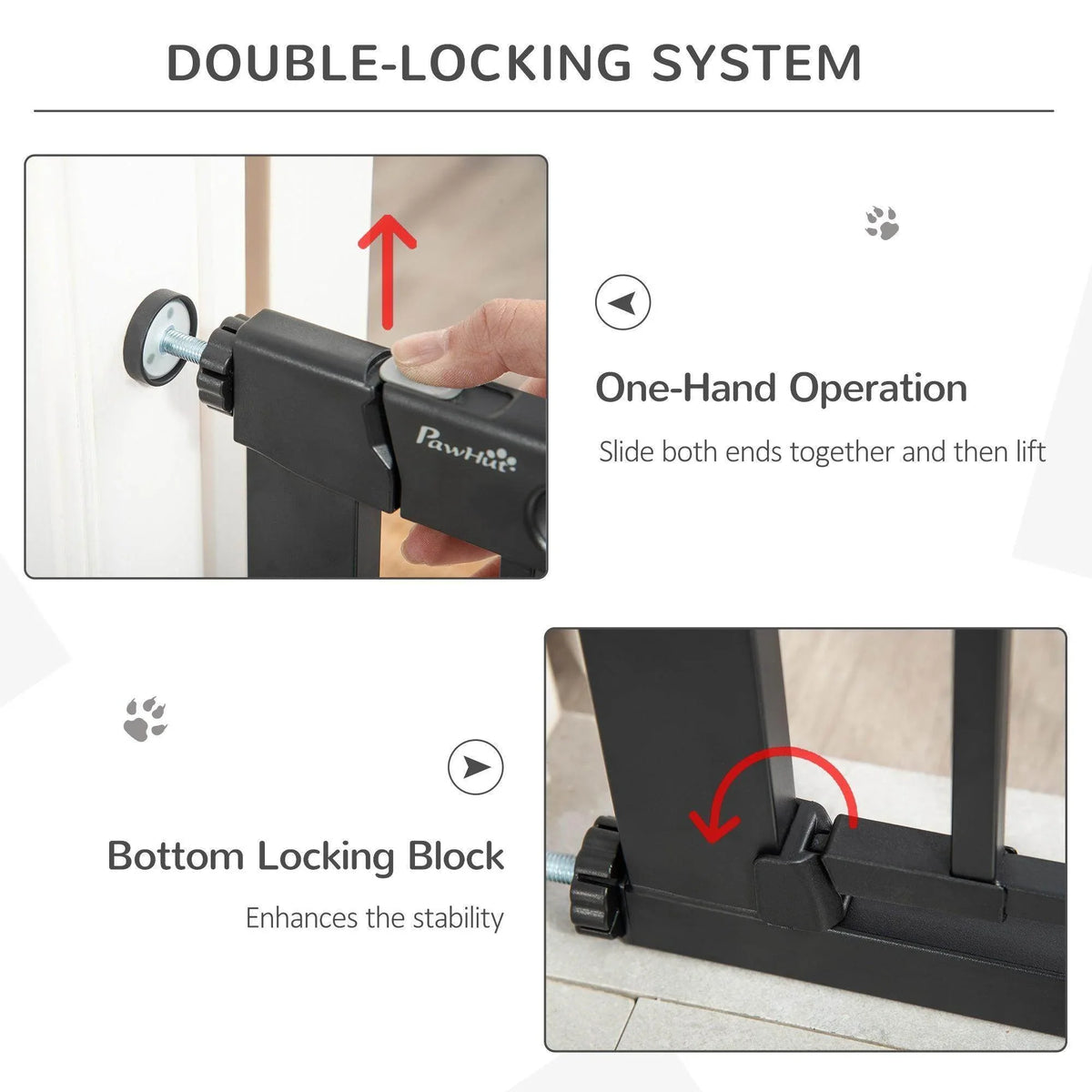 Black gate latch with sliding one-hand mechanism and bottom locking block