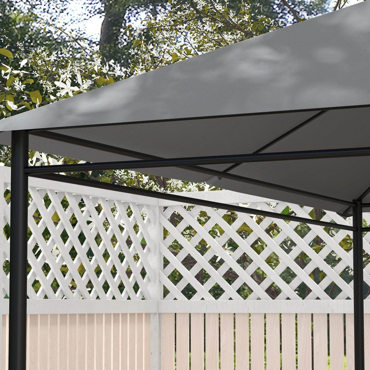 Light grey gazebo top canopy replacement cover over a louvered structure frame
