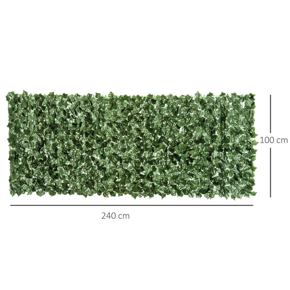 Rectangular dark green artificial leaf hedge privacy fence screen panel, 240 x 100 cm