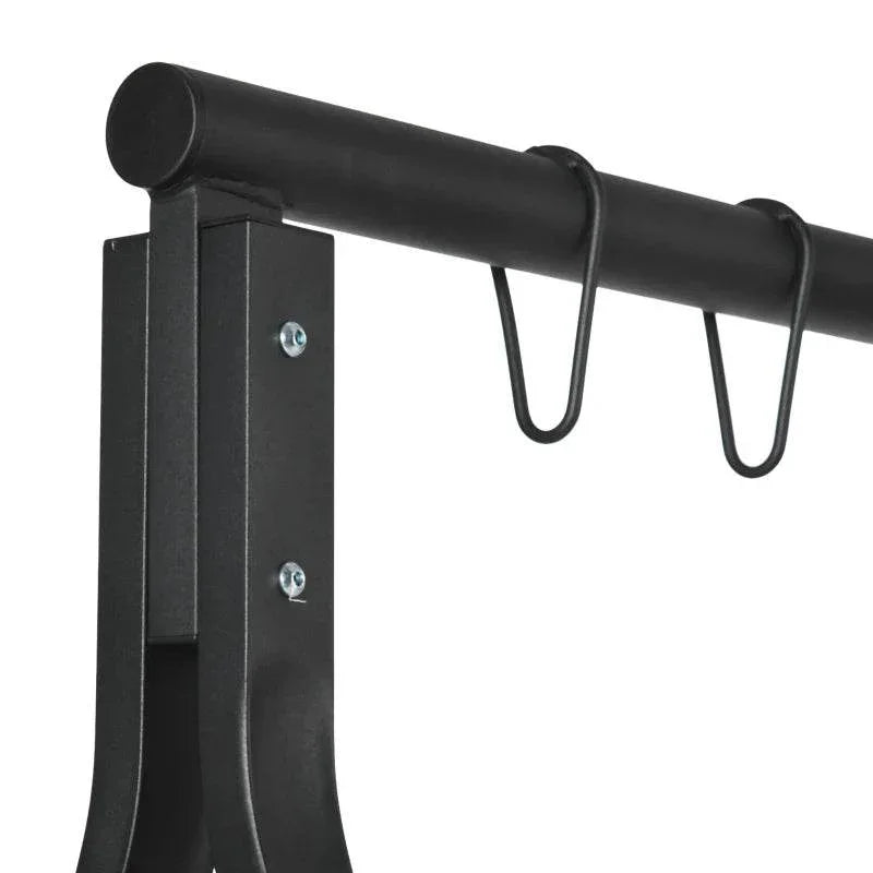Black powder-coated steel swing frame top mount bar with chain hooks