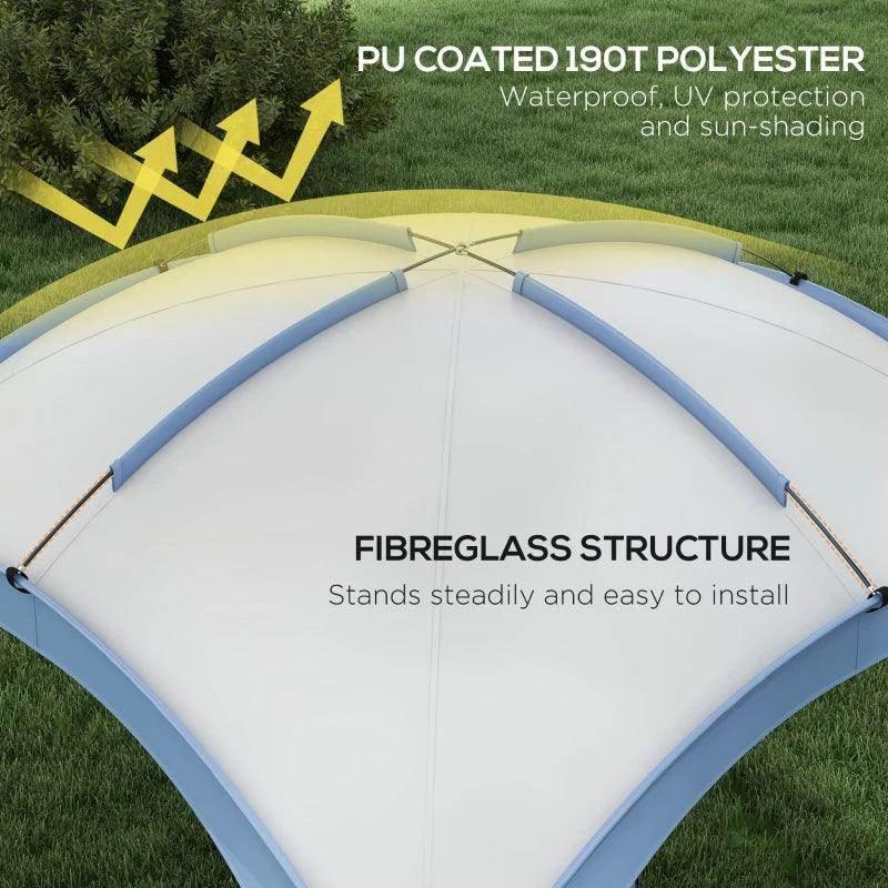 PU-coated dome gazebo canopy with light blue support bars and fabric roof panels