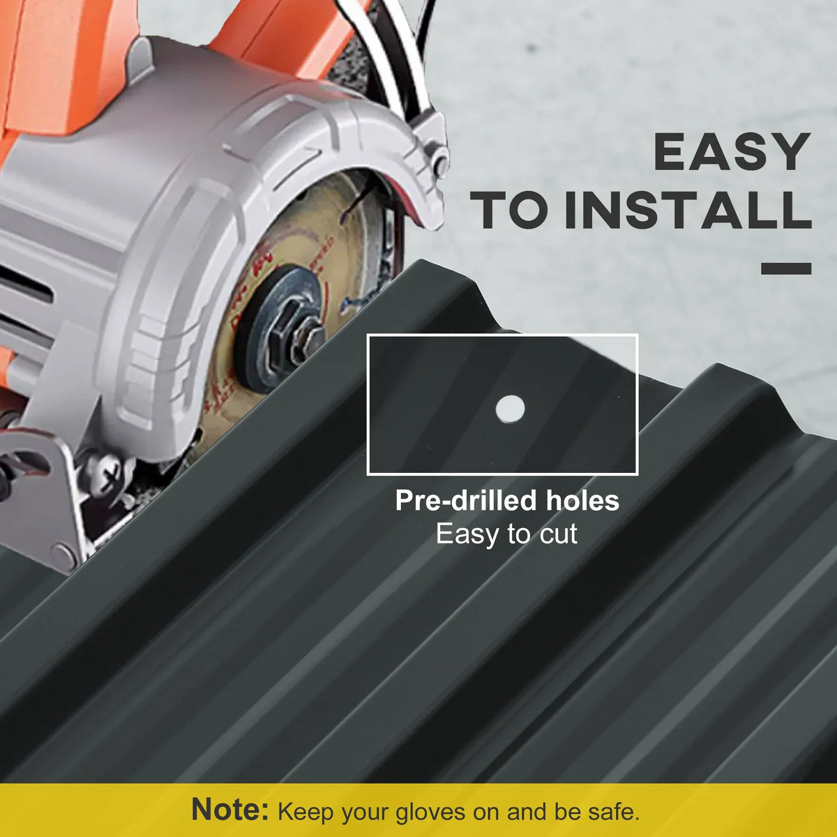 Galvanised corrugated roofing sheet with pre-drilled holes, easy to cut during installation
