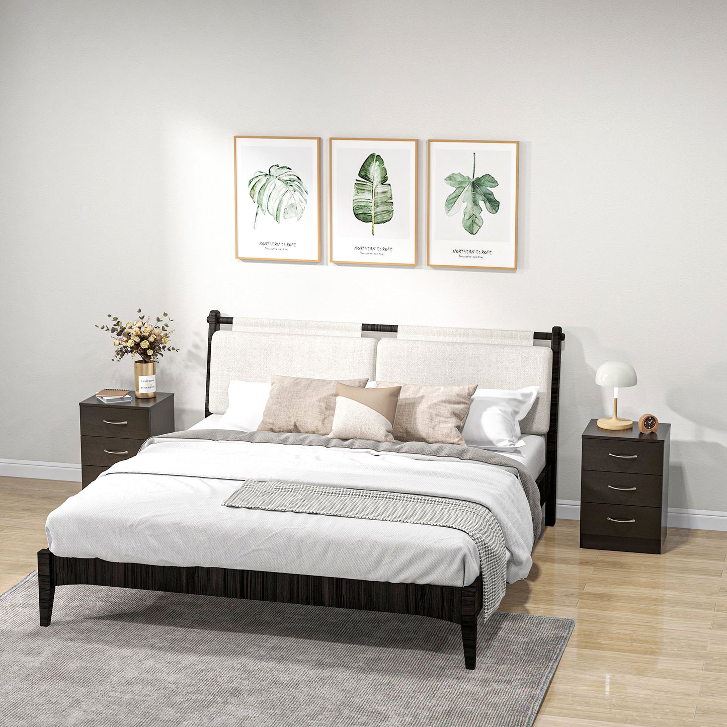 HOMCOM Bedside Cabinet With Drawer And Shelf White Nightstand Side Table With Metal Rail Set Of 2