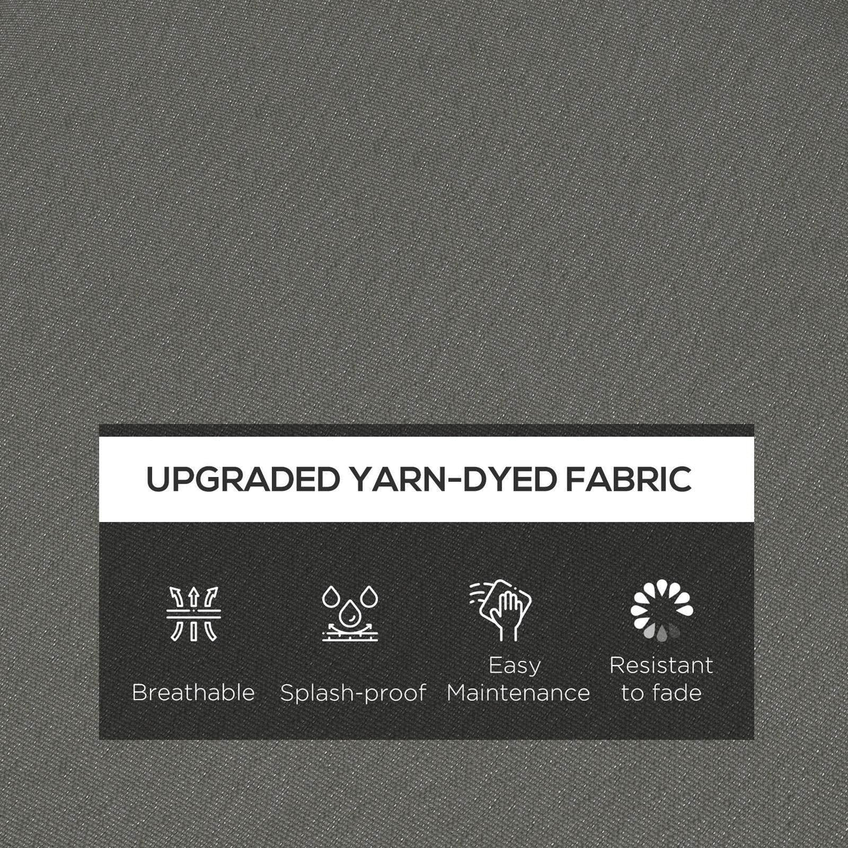 Charcoal grey fabric seat cushion with breathable, splash-proof, easy-maintenance features