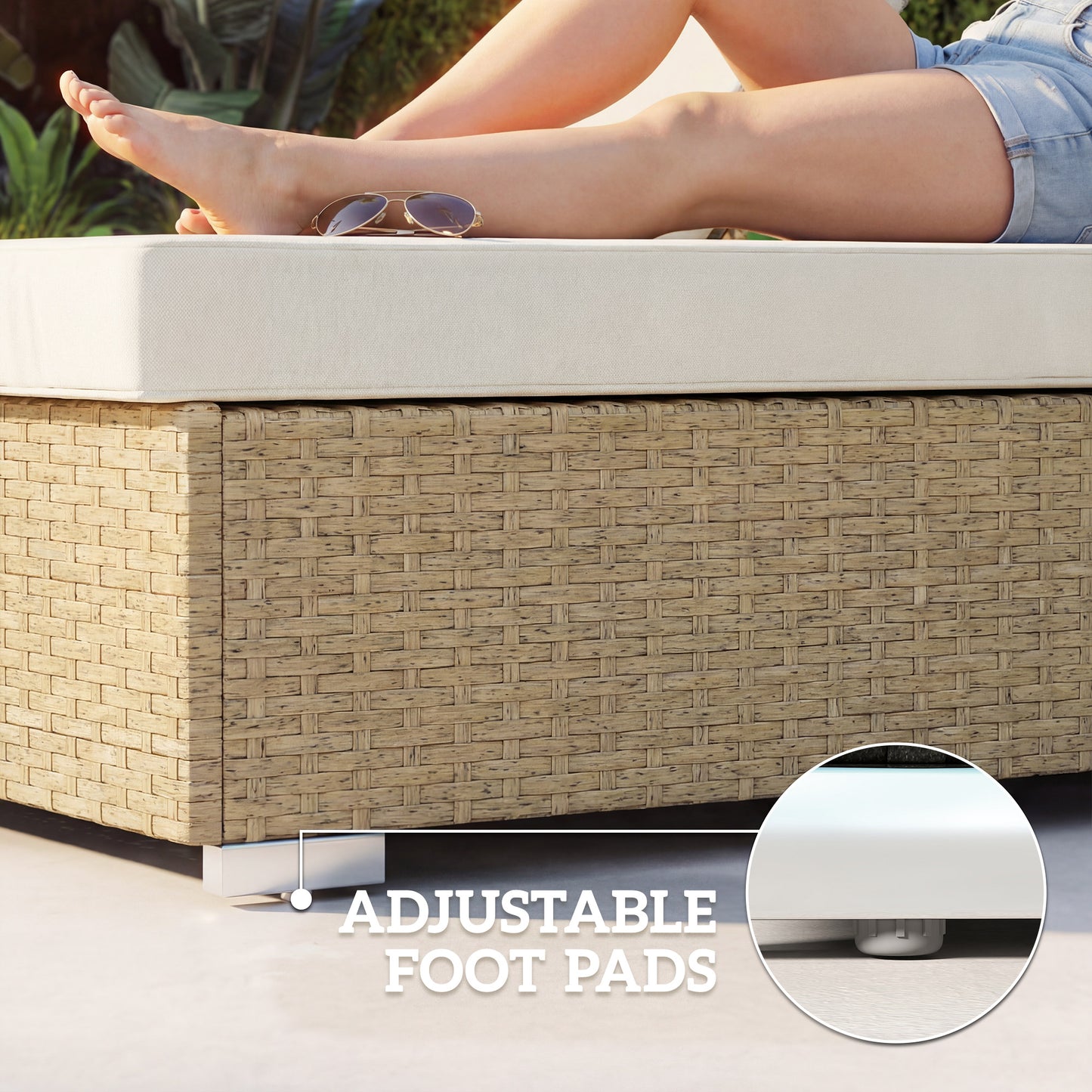Outsunny Rattan Sun Loungers Set Of 2 With Side Table Adjustable Back Cushions Beige Garden Recliners
