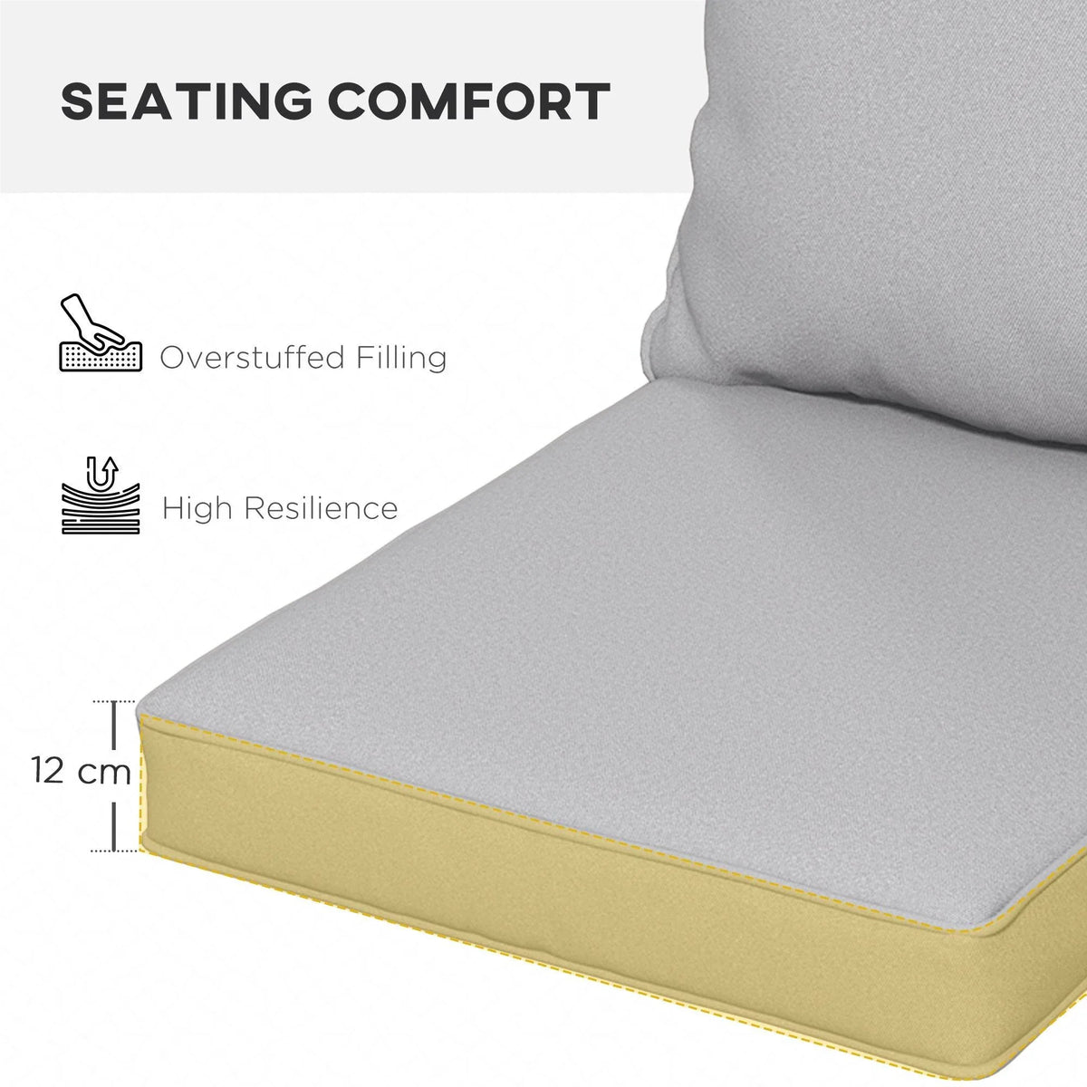Light grey seat cushion with 12 cm thickness and thick filled comfort layer