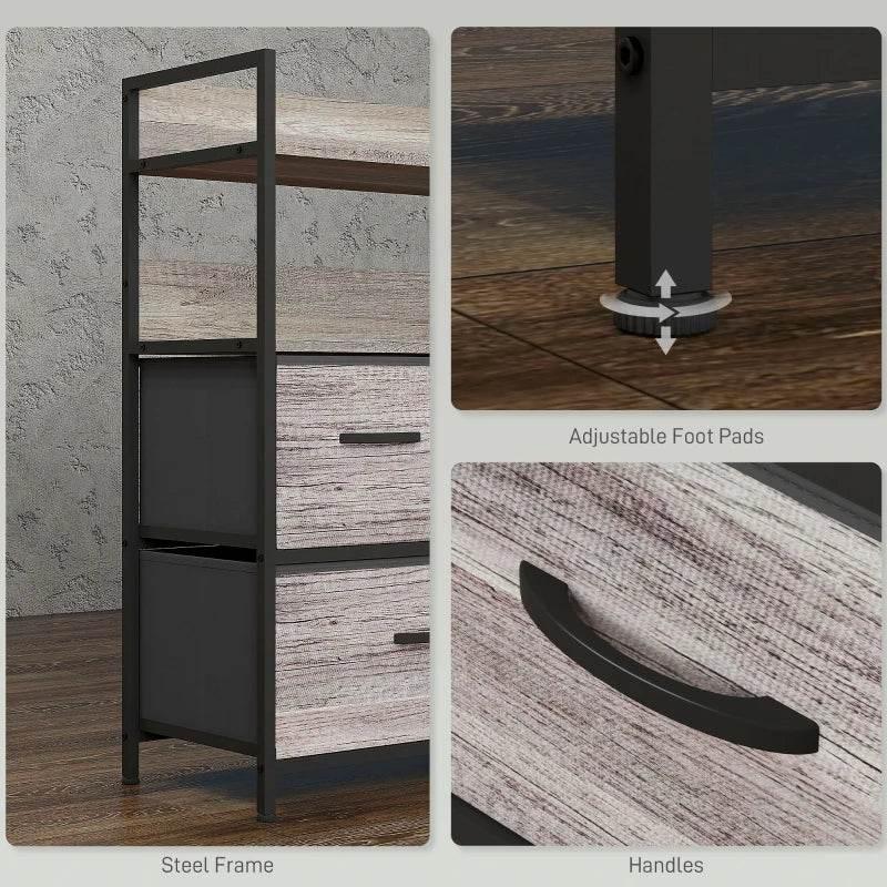 HOMCOM Rustic Grey Wood Effect Chest - 5 Fabric Drawers Storage Organizer - ALL4U RETAILER LTD