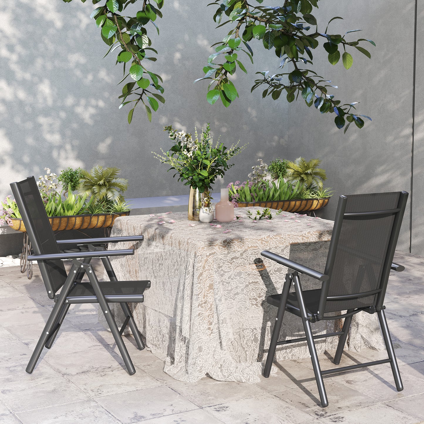 Outsunny 2 Pack Folding Garden Chairs With Aluminium Frame For Outdoor Use And Breathable Mesh Back And Seat