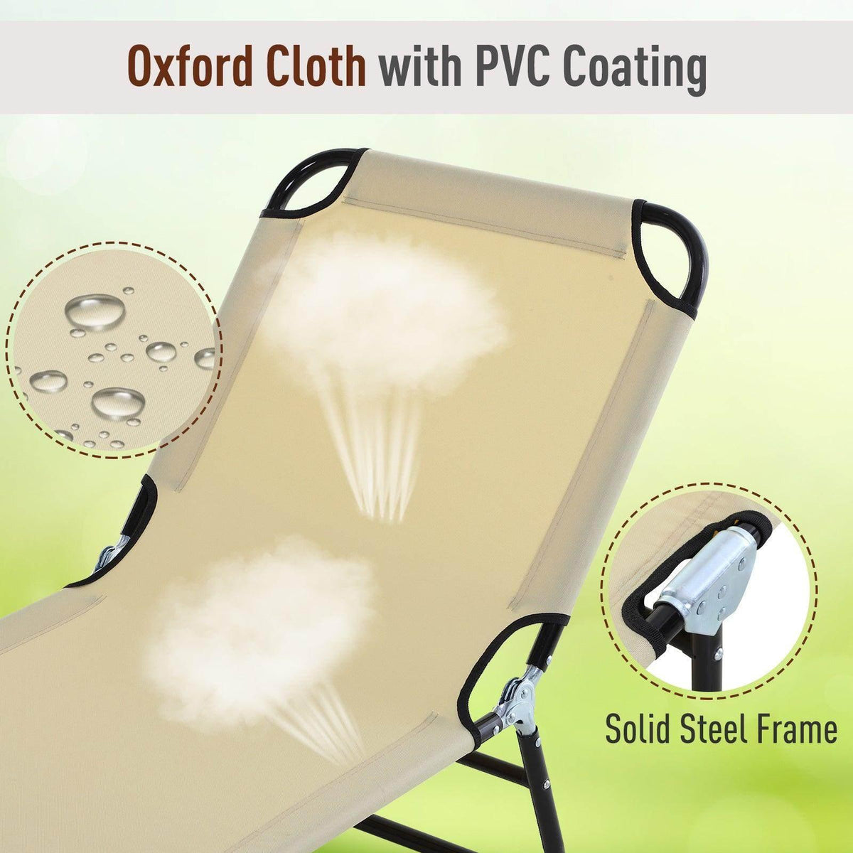 Beige Oxford cloth sun lounger fabric with PVC coating and solid steel frame