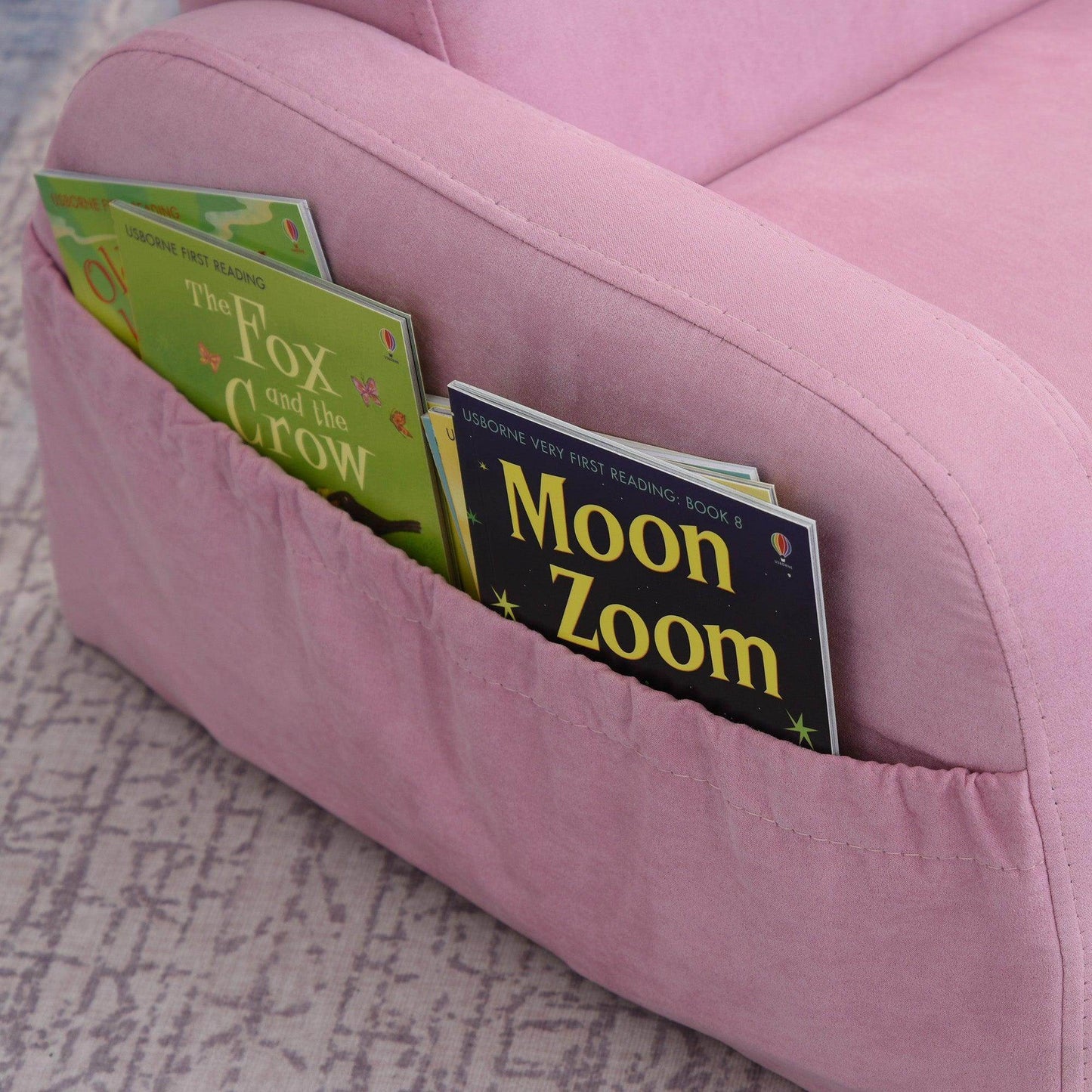 HOMCOM 2 In 1 Kids Armchair Sofa Bed Fold Out Padded Wood Frame Bedroom Pink - ALL4U RETAILER LTD