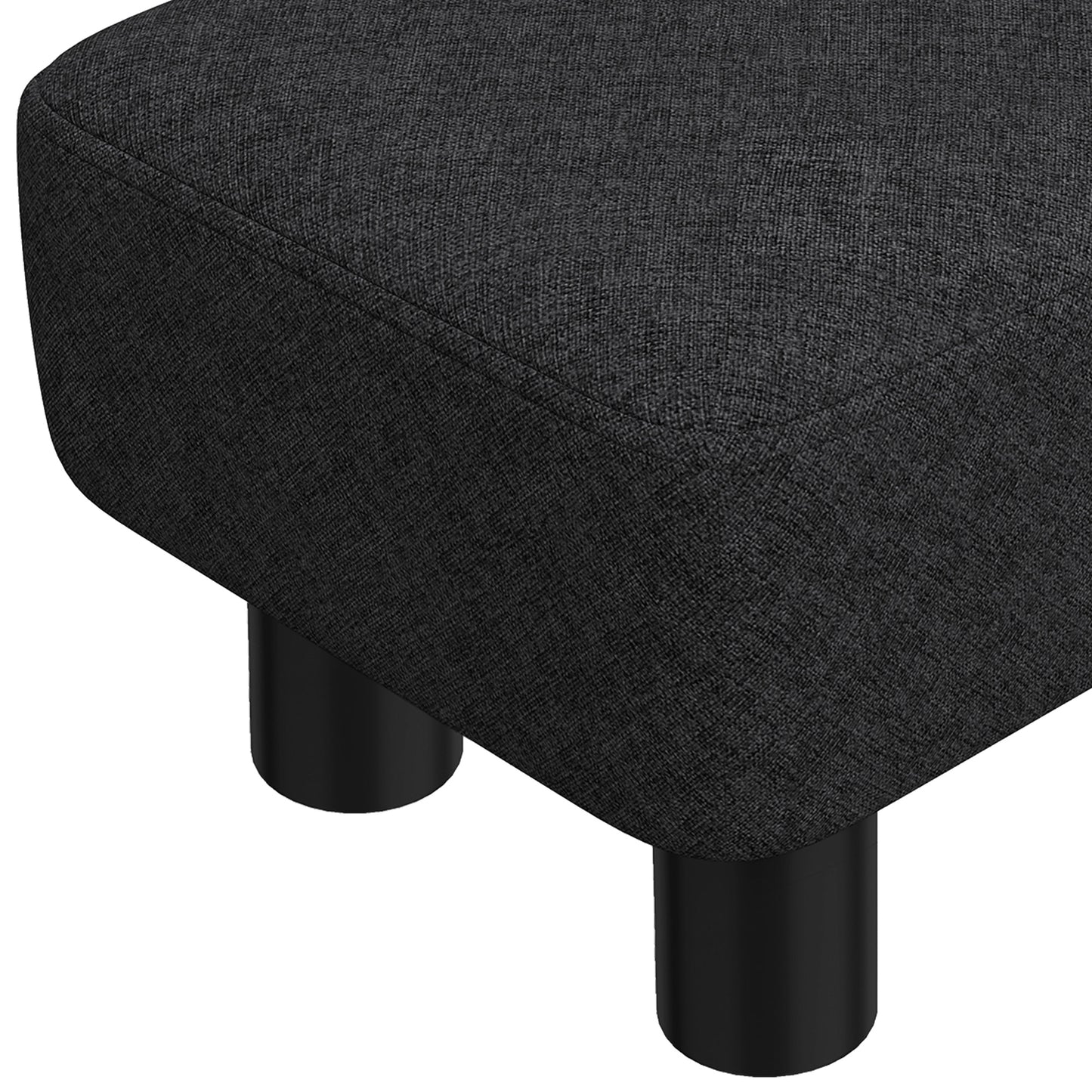 HOMCOM Linen Fabric Footstool Ottoman Cube With Four Plastic Legs Black Padded Seat