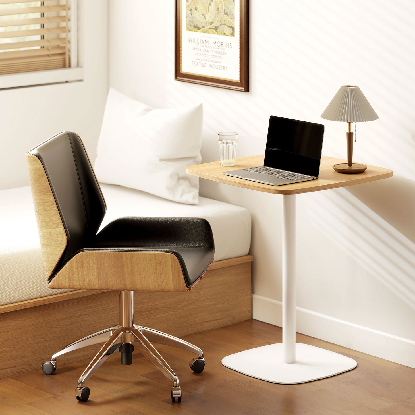 HOMCOM 60 Cm Square Dining Table With Wood Veneer Top And Steel Pedestal Base Natural Wood Finish