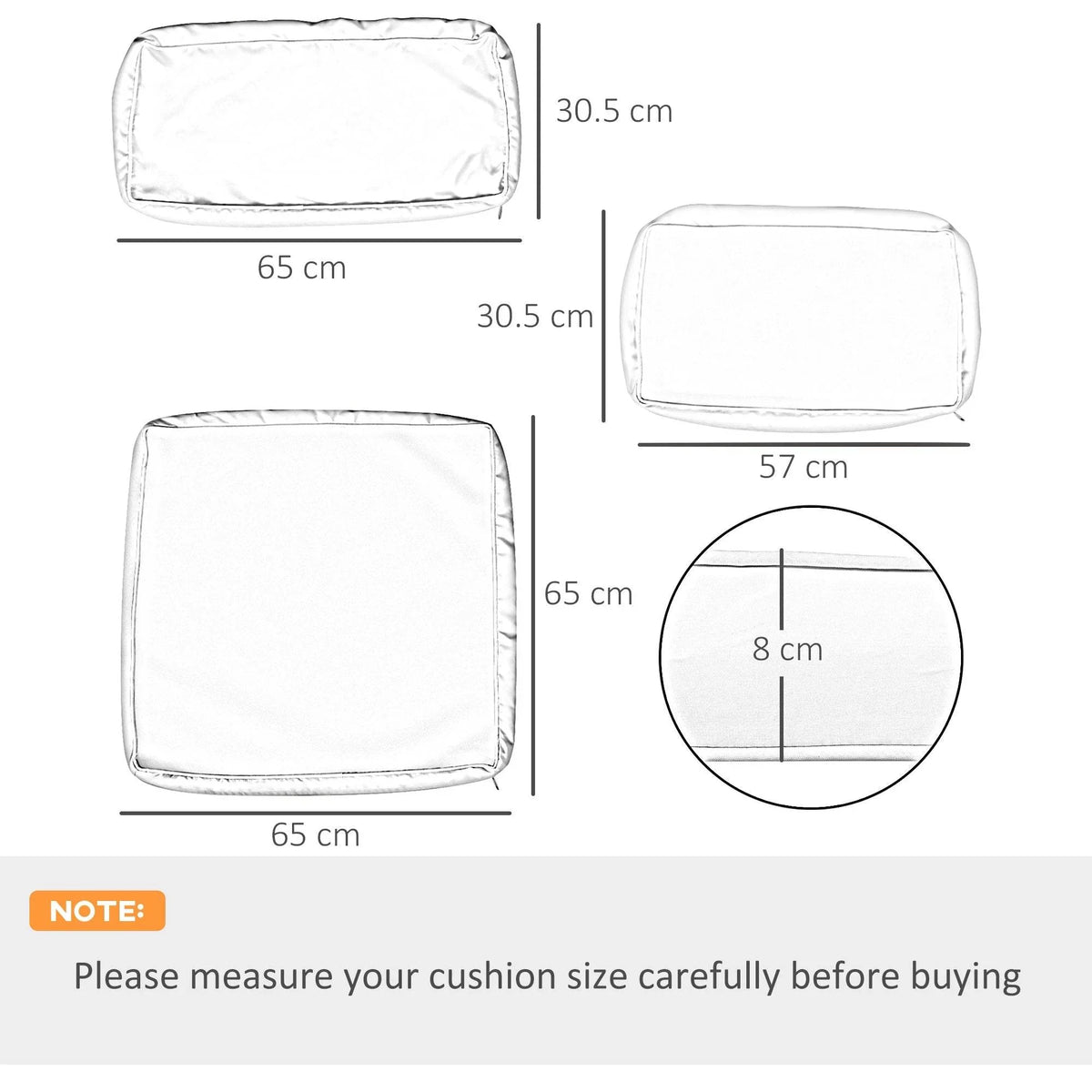 Black outdoor cushion cover set with size measurements diagram for replacement covers.