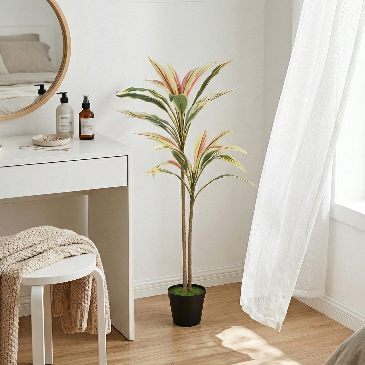 HOMCOM 90 Cm Artificial Cordyline Tree In Moss Effect Pot Realistic PEVA Faux Plant Yellow