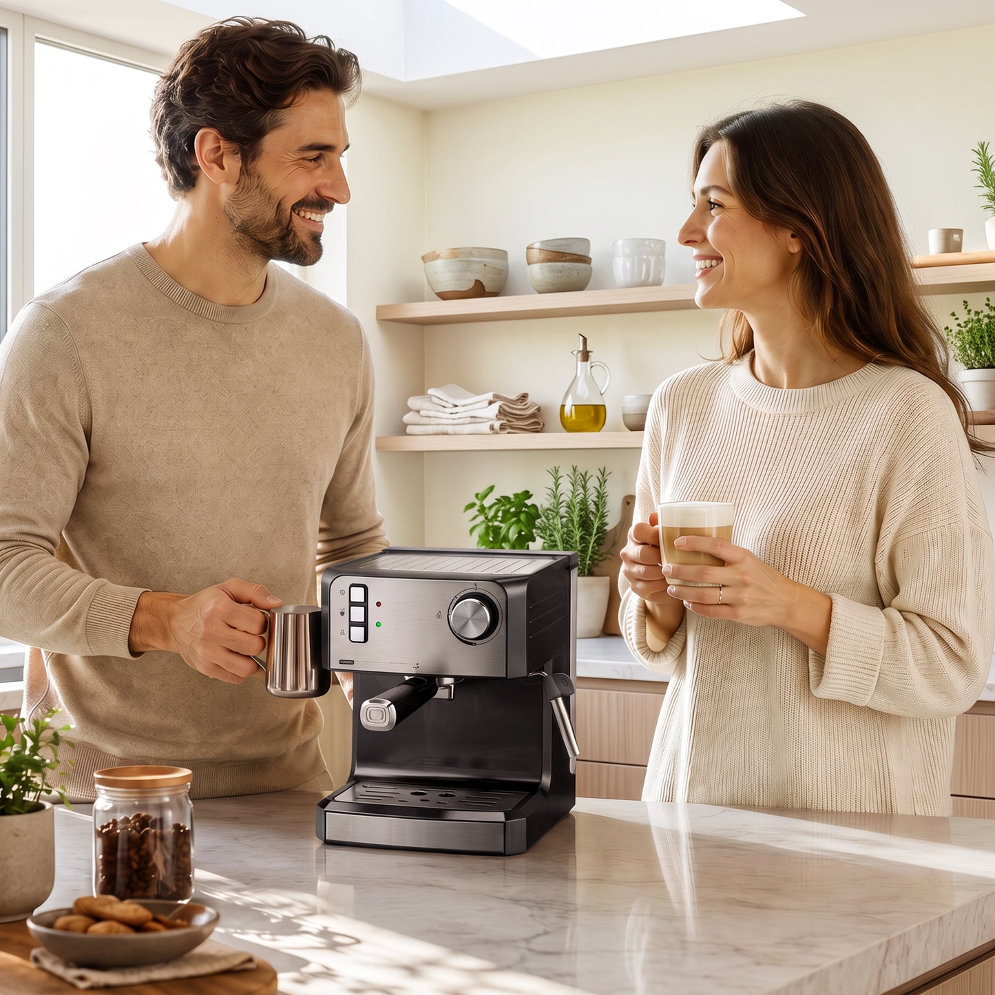HOMCOM Espresso Machine 20 Bar Semi Automatic Cappuccino Coffee Maker With Frother Wand And 1.6 L Water Tank Black