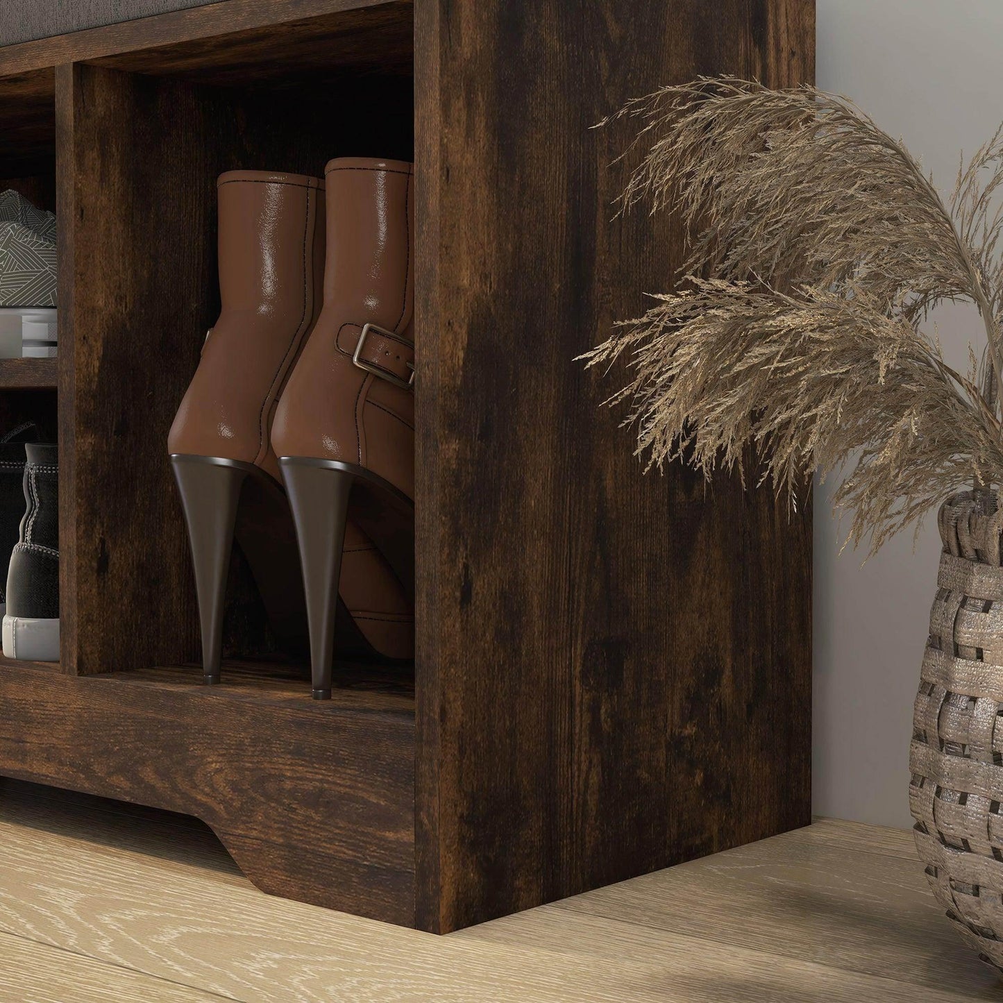 HOMCOM Upholstered Entryway Shoe Bench with Storage Drawer Open Shelf Brown - ALL4U RETAILER LTD