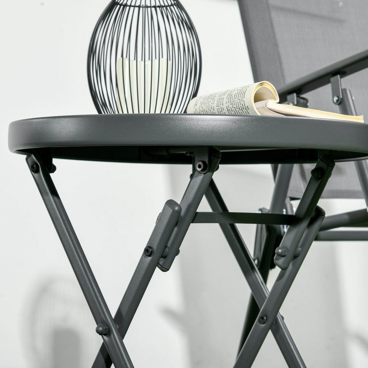 Outsunny Φ45cm Outdoor Side Table, Round Folding Patio Table with Imitation Marble Glass Top, Small Coffee Table, Black - ALL4U RETAILER LTD