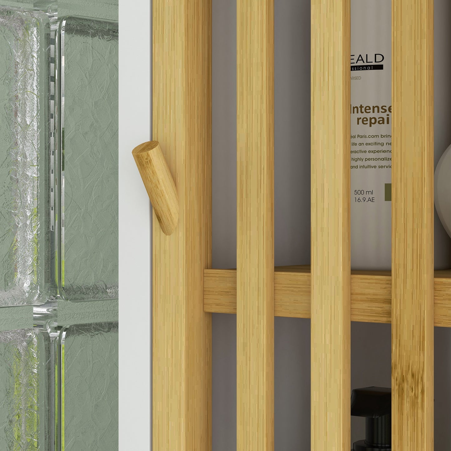 HOMCOM Bamboo Blend Retro Cut Out Bathroom Storage Cabinet with Cupboard and Adjustable Shelves Slim Unit